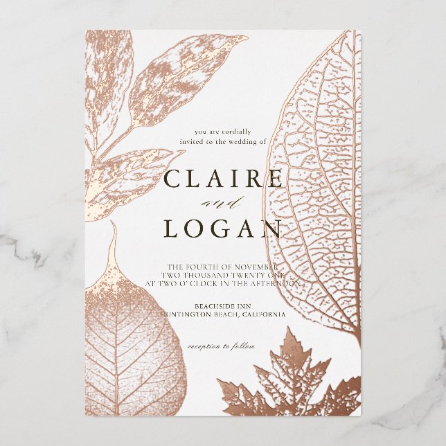 Invitación Con Relieve Metalizado Delicate dorado deja Boda (Anverso)