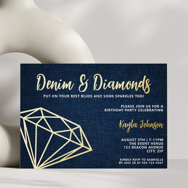 Invitación Con Relieve Metalizado Denim and Diamonds Elegant Blue Geometric (Subido por el creador)