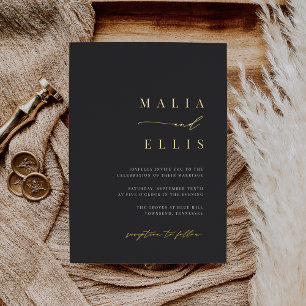 Invitación Con Relieve Metalizado Derecha ultra mínima   Boda de acentos caligráfico