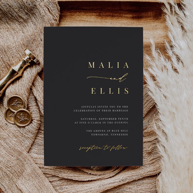 Invitación Con Relieve Metalizado Derecha ultra mínima | Boda de acentos caligráfico (Subido por el creador)