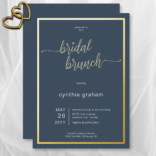 Invitación Con Relieve Metalizado Desayuno Bridal moderno minimalista azul opulento