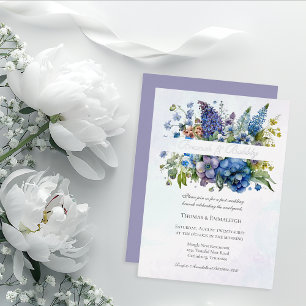 Invitación Con Relieve Metalizado Desayuno Brunch Bohemio Azul Violeta con Aperitivo