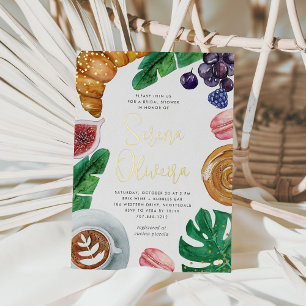 Invitación Con Relieve Metalizado Desayuno Brunch de Despedida de Soltera Verano Tro