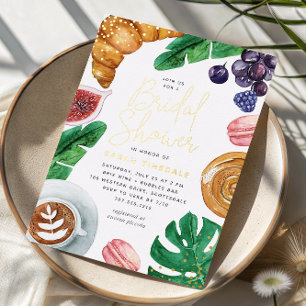 Invitación Con Relieve Metalizado Desayuno Brunch de Shower Nupcial de Verano Tropic