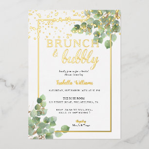 Invitación Con Relieve Metalizado Desayuno Brunch Elegante & Bridal Shower de Verde