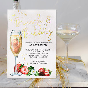 Invitación Con Relieve Metalizado Desayuno Brunch Espumoso de Champagne de Fresa par