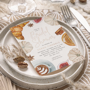 Invitación Con Relieve Metalizado Desayuno Brunch Otoñal Intimo para Despedida de So