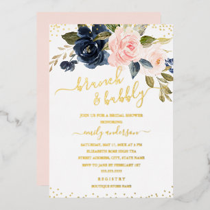 Invitación Con Relieve Metalizado Desayuno Brunch Y Burbujas Con HOJALATA DE ORO REA