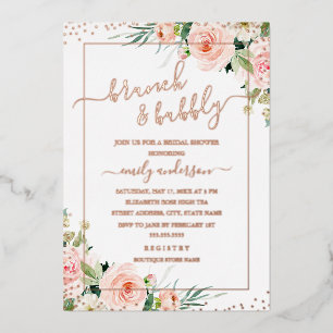 Invitación Con Relieve Metalizado Desayuno Brunch Y Burbujas ORO DE ROSA REAL Desped