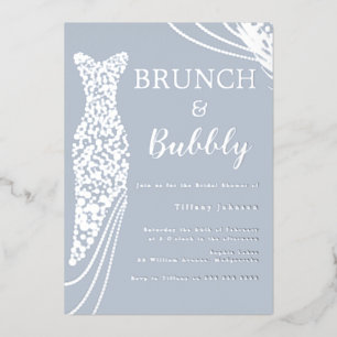 Invitación Con Relieve Metalizado Desayuno Brunch y Burbujas para Despedida de Solte