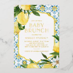 Invitación Con Relieve Metalizado Desayuno de bebé con limón al agua en verano medit