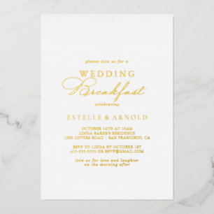 Invitación Con Relieve Metalizado Desayuno de boda elegante y con estilo en oro