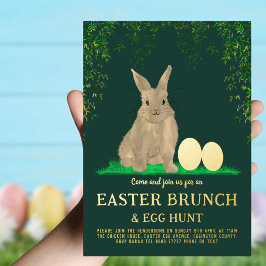 Invitación Con Relieve Metalizado Desayuno de búsqueda de huevos de Pascua Conejito 