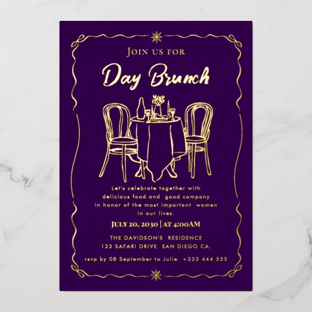 Invitación Con Relieve Metalizado Desayuno del Día de la Madre (Anverso)