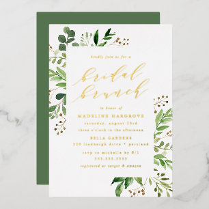 Invitación Con Relieve Metalizado Desayuno Nupcial con Verde Acuarela