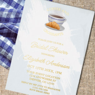 Invitación Con Relieve Metalizado Desayuno Nupcial de Café y Croissants