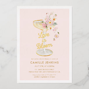 Invitación Con Relieve Metalizado Desayuno nupcial Elegante Amor en Flor
