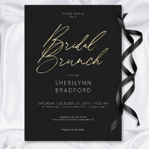 Invitación Con Relieve Metalizado Desayuno nupcial minimalista dorado de negro y bla