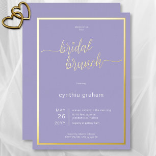 Invitación Con Relieve Metalizado Desayuno Nupcial Minimalista Moderno Lila Púrpura