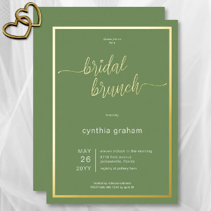 Invitación Con Relieve Metalizado Desayuno Nupcial Minimalista Moderno Verde Salvia