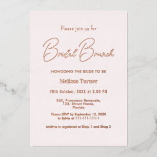 Invitación Con Relieve Metalizado Desayuno nupcial rosa escritura caligráfica
