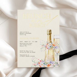 Invitación Con Relieve Metalizado Desayuno y brindis dorado de flores silvestres par