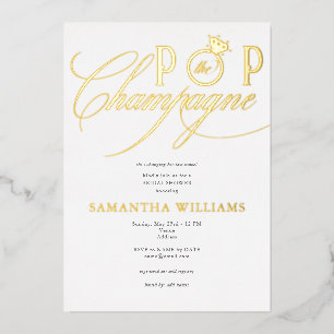 Invitación Con Relieve Metalizado Descorcha el champán Simple Script Despedida de so