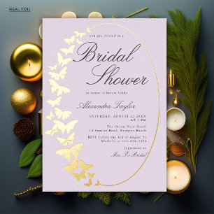 Invitación Con Relieve Metalizado Despedida de soltera Butterfly Lila Elegante Oro C