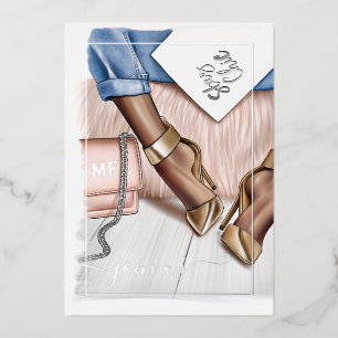 Invitación Con Relieve Metalizado Despedida de soltera chic con monograma de plata y