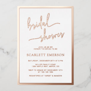 Invitación Con Relieve Metalizado Despedida de soltera con guión de oro rosa