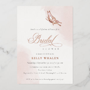 Invitación Con Relieve Metalizado Despedida de soltera con mariposa acuarela rosa ru