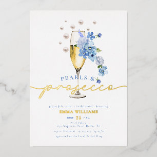 Invitación Con Relieve Metalizado Despedida de soltera con perlas y prosecco de flor