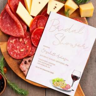 Invitación Con Relieve Metalizado Despedida de soltera con vino y charcutería