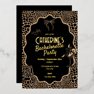 Invitación Con Relieve Metalizado Despedida de Soltera Glam Black & Gold Estampado d