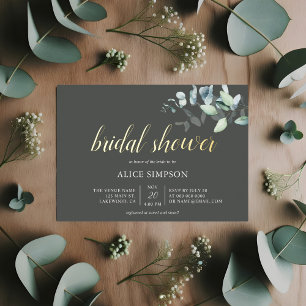 Invitación Con Relieve Metalizado Despedida de Soltera Hojas de Eucalipto Verde