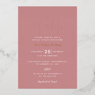 Invitación Con Relieve Metalizado Despedida de soltera moderna rosa Puce de Ms a Mrs