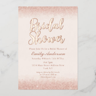 Invitación Con Relieve Metalizado Despedida de Soltera Rosa Oro Chic