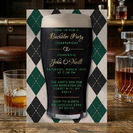 Invitación Con Relieve Metalizado Despedida de Soltero Pinta de Guinness Cheers & Be