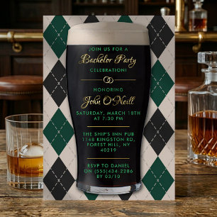 Invitación Con Relieve Metalizado Despedida de Soltero Pinta de Guinness Cheers & Be