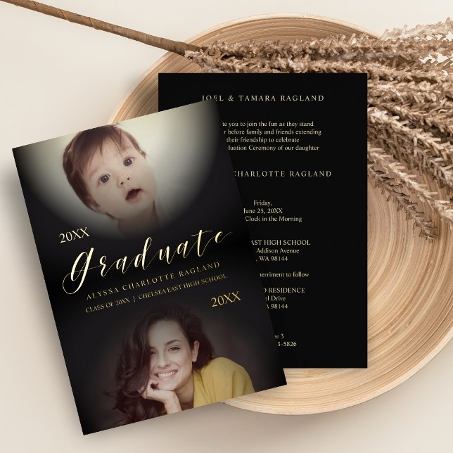 Invitación Con Relieve Metalizado Después y ahora Moderno 2 Fotos Graduación (Subido por el creador)