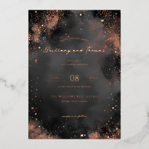 Invitación Con Relieve Metalizado Destellos de Oro Negro Sofisticado