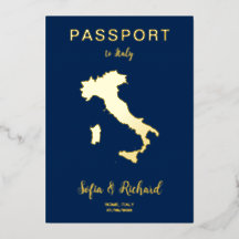 Destino de Boda Pasaporte Mapa de Italia con Hojas