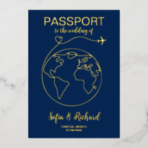 Destino de Boda Pasaporte Mapa Mundial con Hojas d