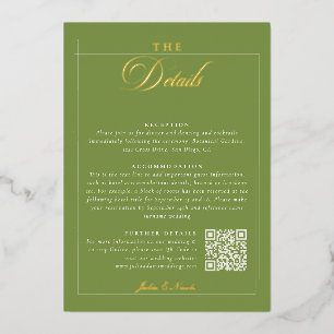 Invitación Con Relieve Metalizado Detalle de Boda de Caligrafía Verde Marfil Clásico