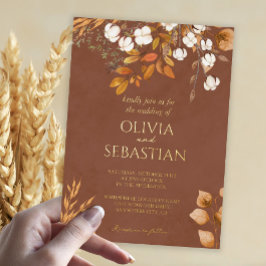 Invitación Con Relieve Metalizado Detalles de boda boho de hojas de otoño de terraco