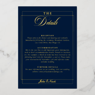 Invitación Con Relieve Metalizado Detalles de Boda con Caligrafía Clásica en Azul Ma