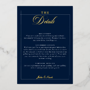 Invitación Con Relieve Metalizado Detalles de Boda con Caligrafía Clásica en Azul Ma