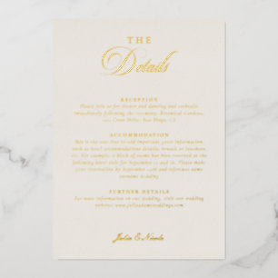 Invitación Con Relieve Metalizado Detalles de Boda de Caligrafía en Marfil Clásico