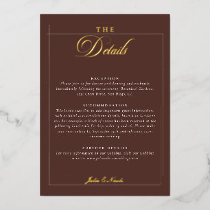 Invitación Con Relieve Metalizado Detalles de boda de caligrafía marrón marfil clási