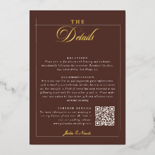 Invitación Con Relieve Metalizado Detalles de boda de caligrafía marrón marfil clási